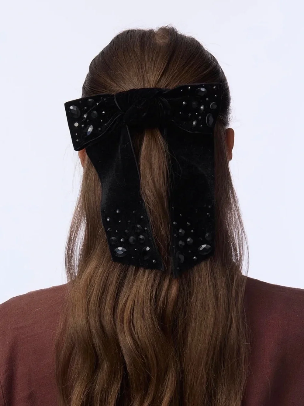 Lele Sadoughi Shirley Crystal Jet Pebble Bow - NWT